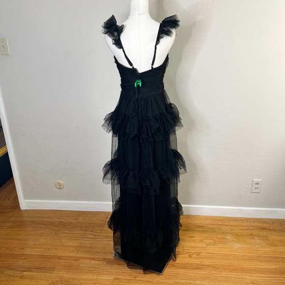 Lulus Black Swiss Dot Tiered Tulle Mesh Maxi Dress Ruffle Sweetheart Gown New L - Picture 6 of 11